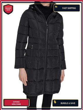Women's Full Length Quilted Puffer Coat Hooded Winter Jacket Zip Up